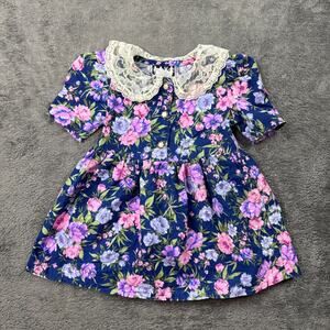 VTG 90s Disorderly Kids Floral Button Dress 4T Lace Collar Purple Cottagecore